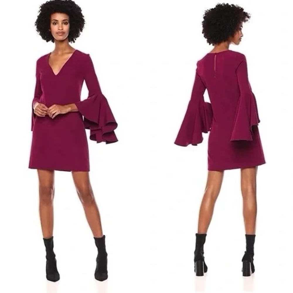 Milly Red Maroon Red Bell Sleeve Sheath Holiday Dress